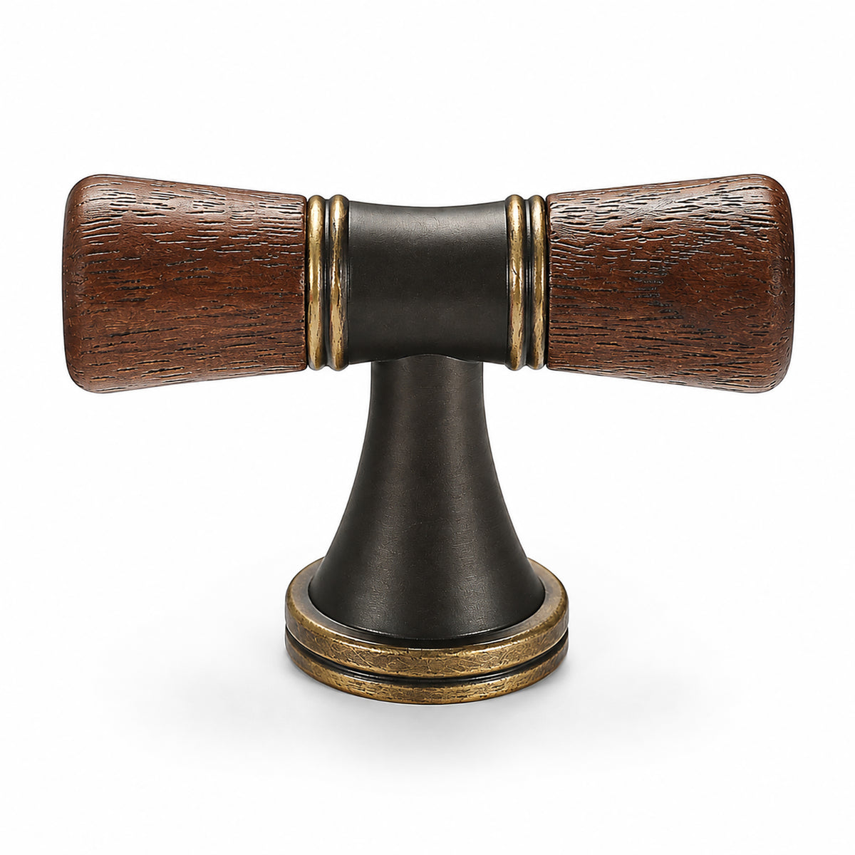 Dark wood-ended coffee-finish T-bar cabinet pull, style #6 Coffee.
