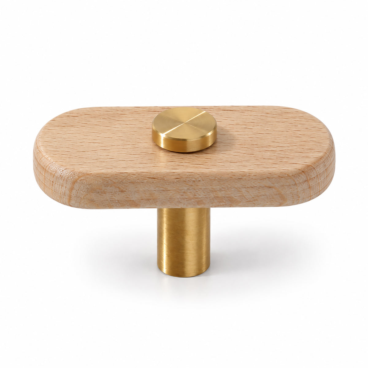 Oval beech wood T-bar cabinet pull with brass stem and top stud, style #7.