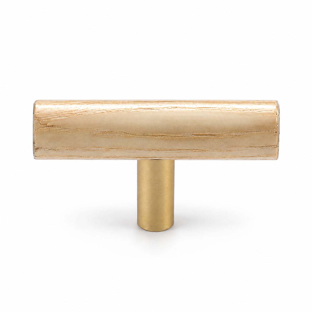Slim beech wood T-bar cabinet pull with brass stem, style #8.