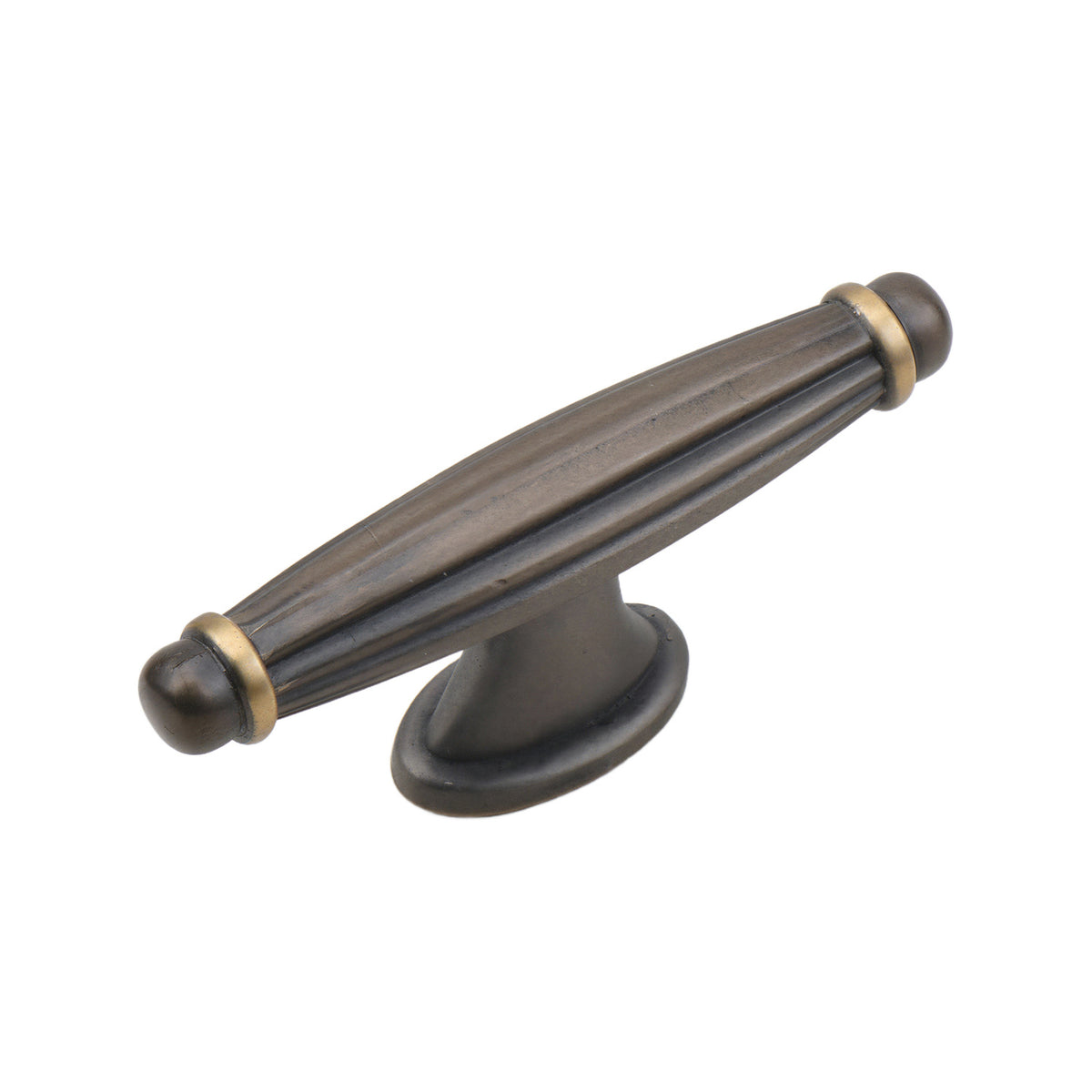 Coffee brown fluted T-bar pull with a single oval base, option No. 4.