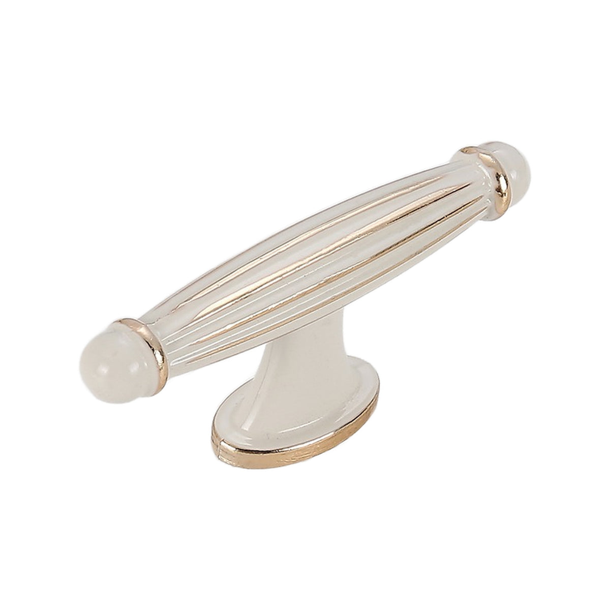 Ivory T-bar pull with a ribbed translucent bar and round base, option No. 1.