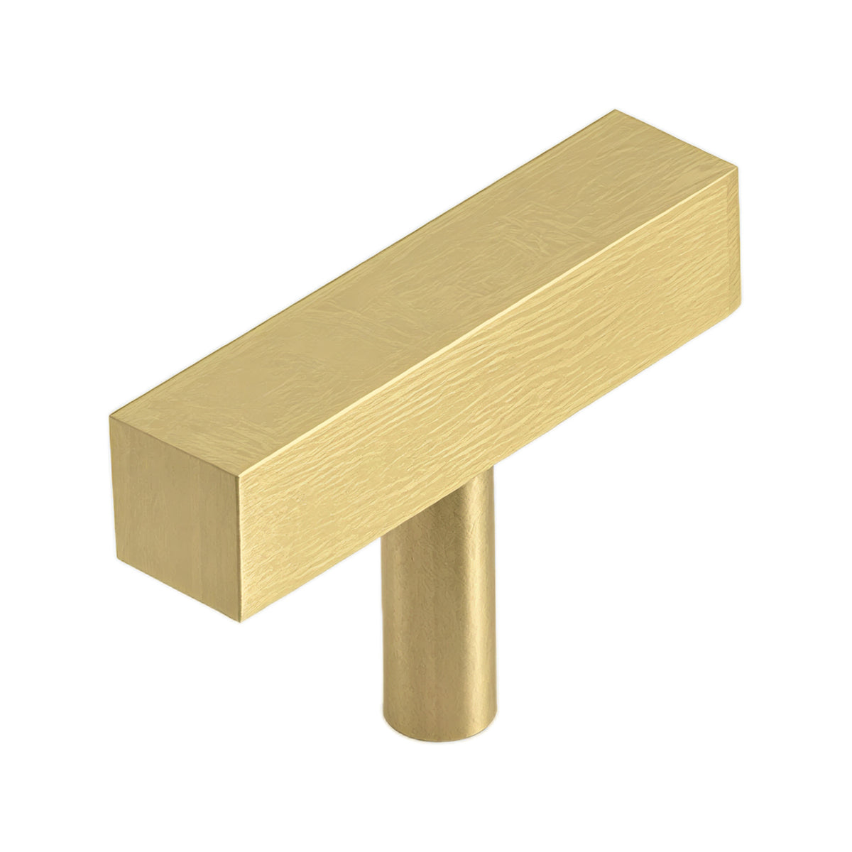Matte gold-tone rectangular T-bar pull with a round stem, option No. 7.