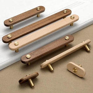 Wood Cabinet Pulls & Knobs - Gold Finish for Cabinets & Drawers - Walnut 55mm / 1pc