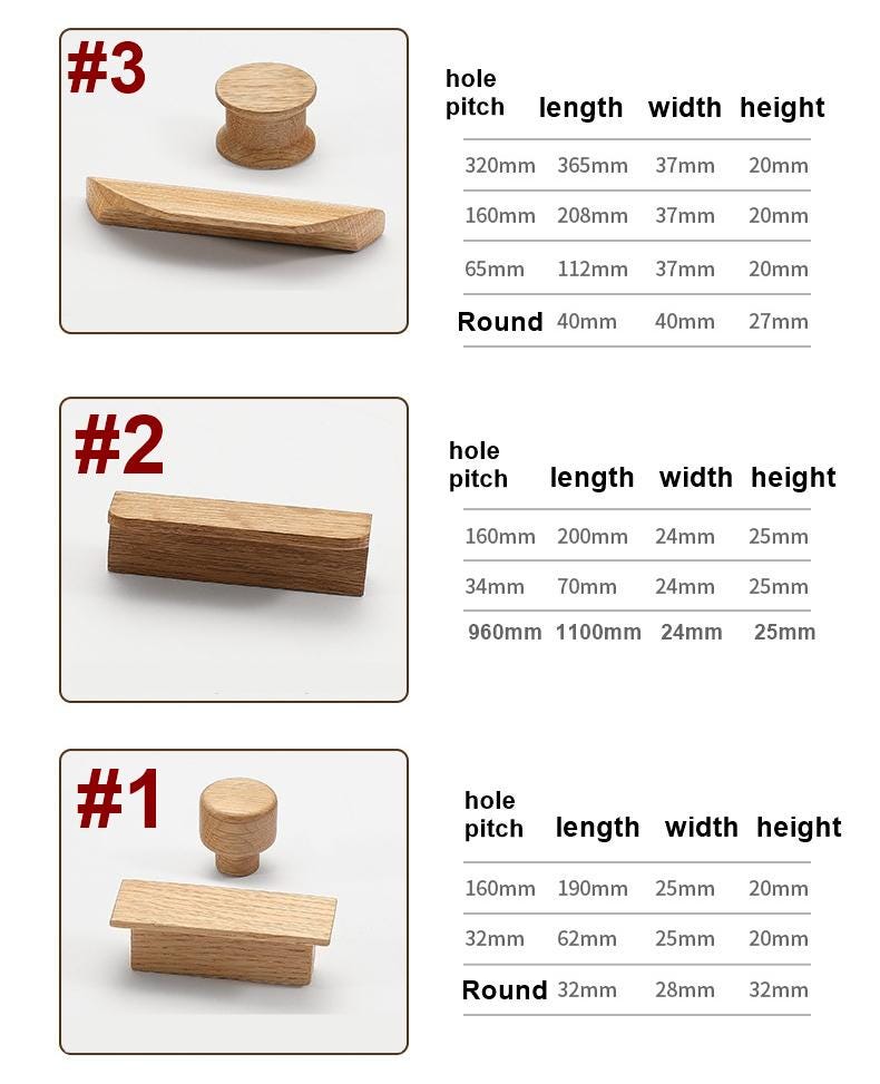Wood Round Cabinet Pulls & Knobs - Black Finish Furniture Hardware - #1 Round Oak / 1pc