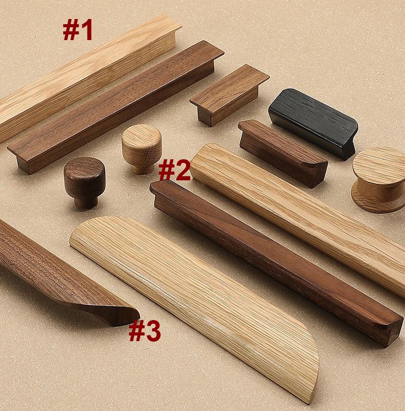 Wood Round Cabinet Pulls & Knobs - Black Finish Furniture Hardware - #1 - 160mm Walnut / 1pc