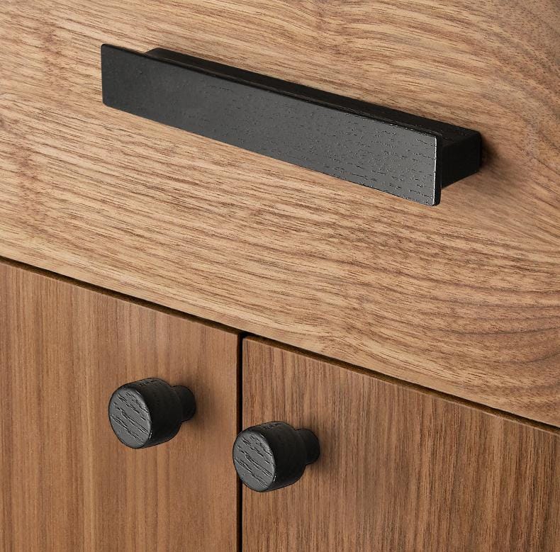 Wood Round Cabinet Pulls & Knobs - Black Finish Furniture Hardware - #2 - 32mm Walnut / 1pc
