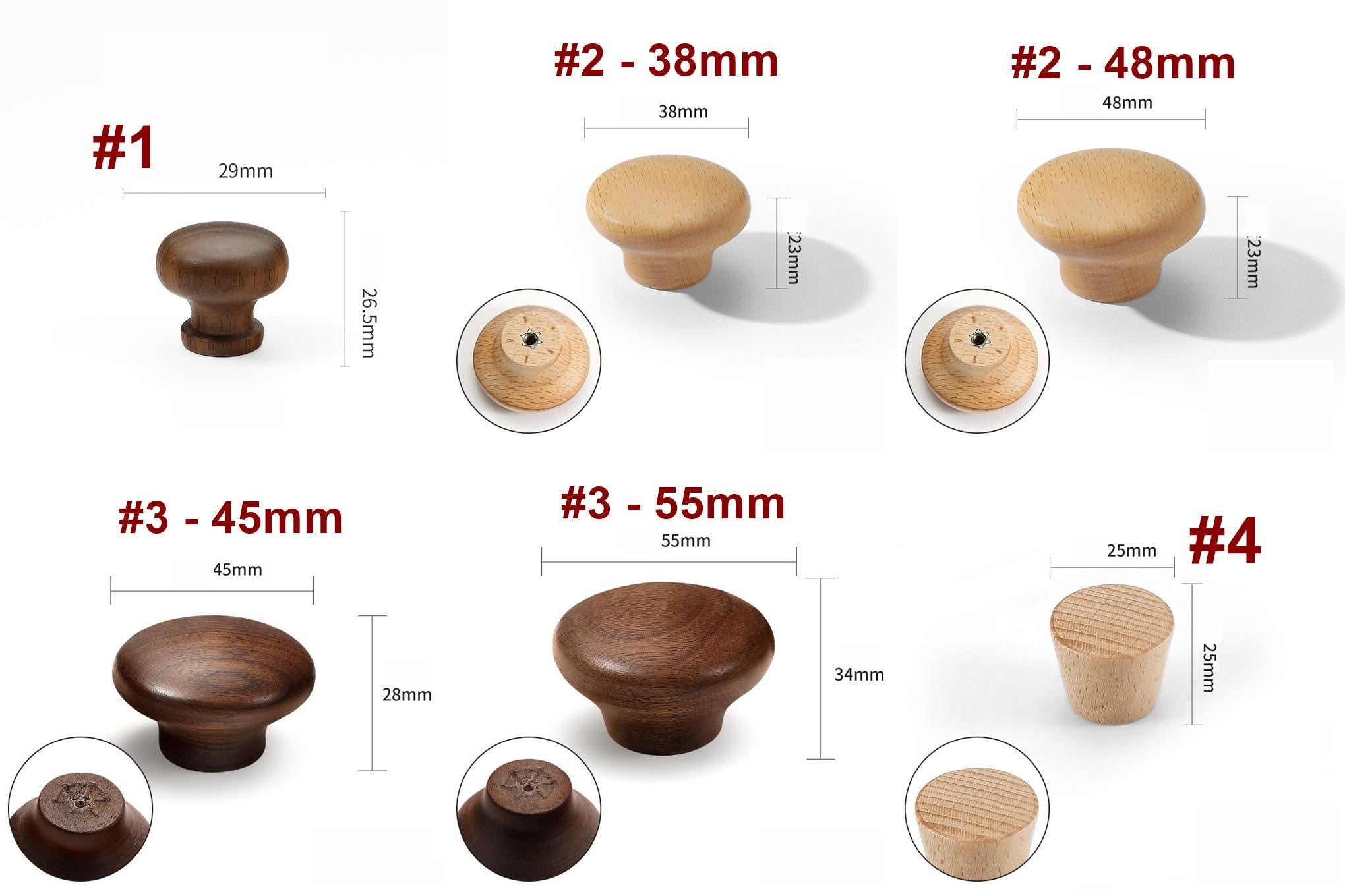 Wood Round Cabinet Pulls & Knobs - Minimalist Decorative Hardware - #2 - 38mm / 1pc