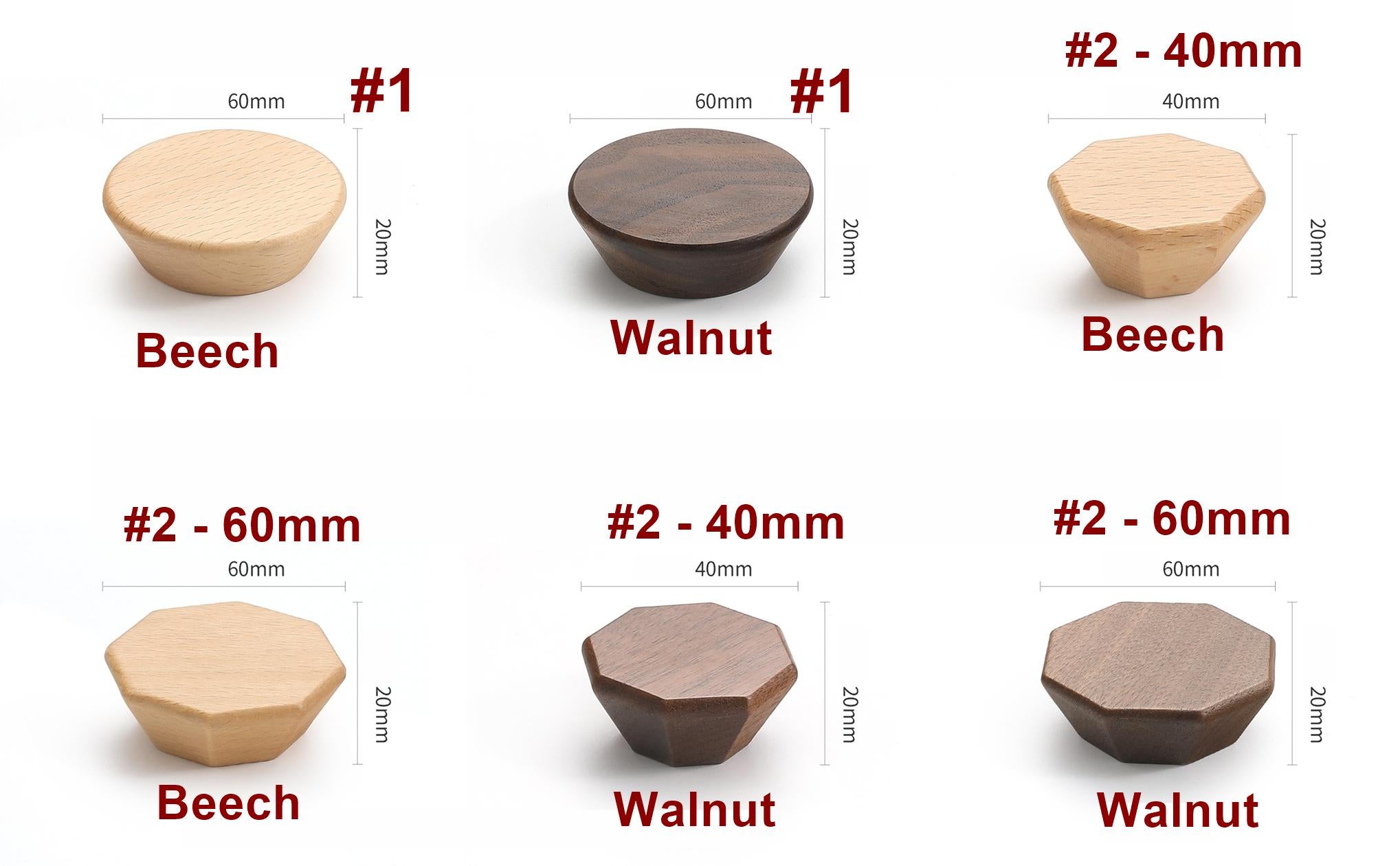 Wood Square Cabinet Pulls & Knobs - Black Finish Furniture Hardware - #1 Walnut / 1pc