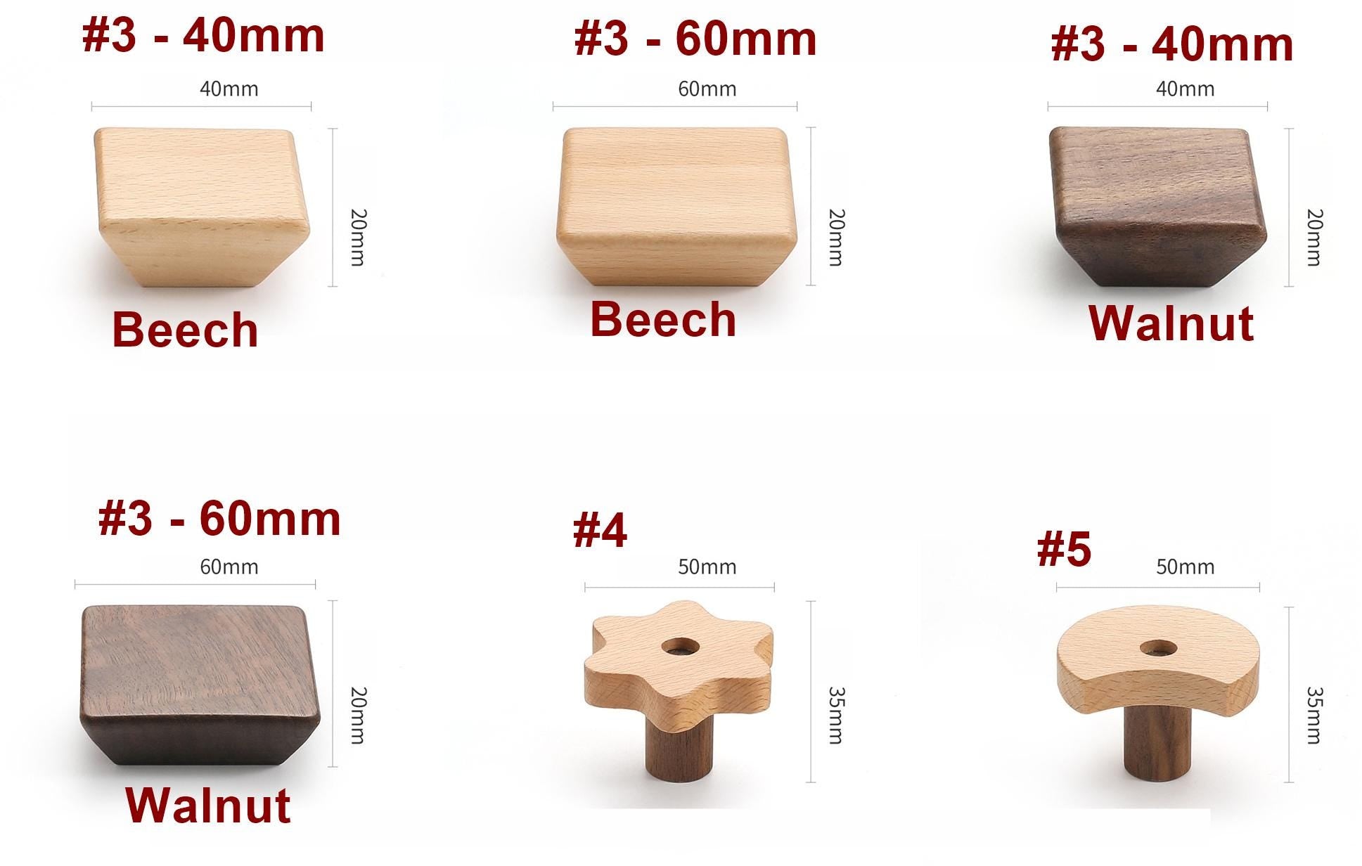 Wood Square Cabinet Pulls & Knobs - Black Finish Furniture Hardware - #2 Beech 40mm / 1pc