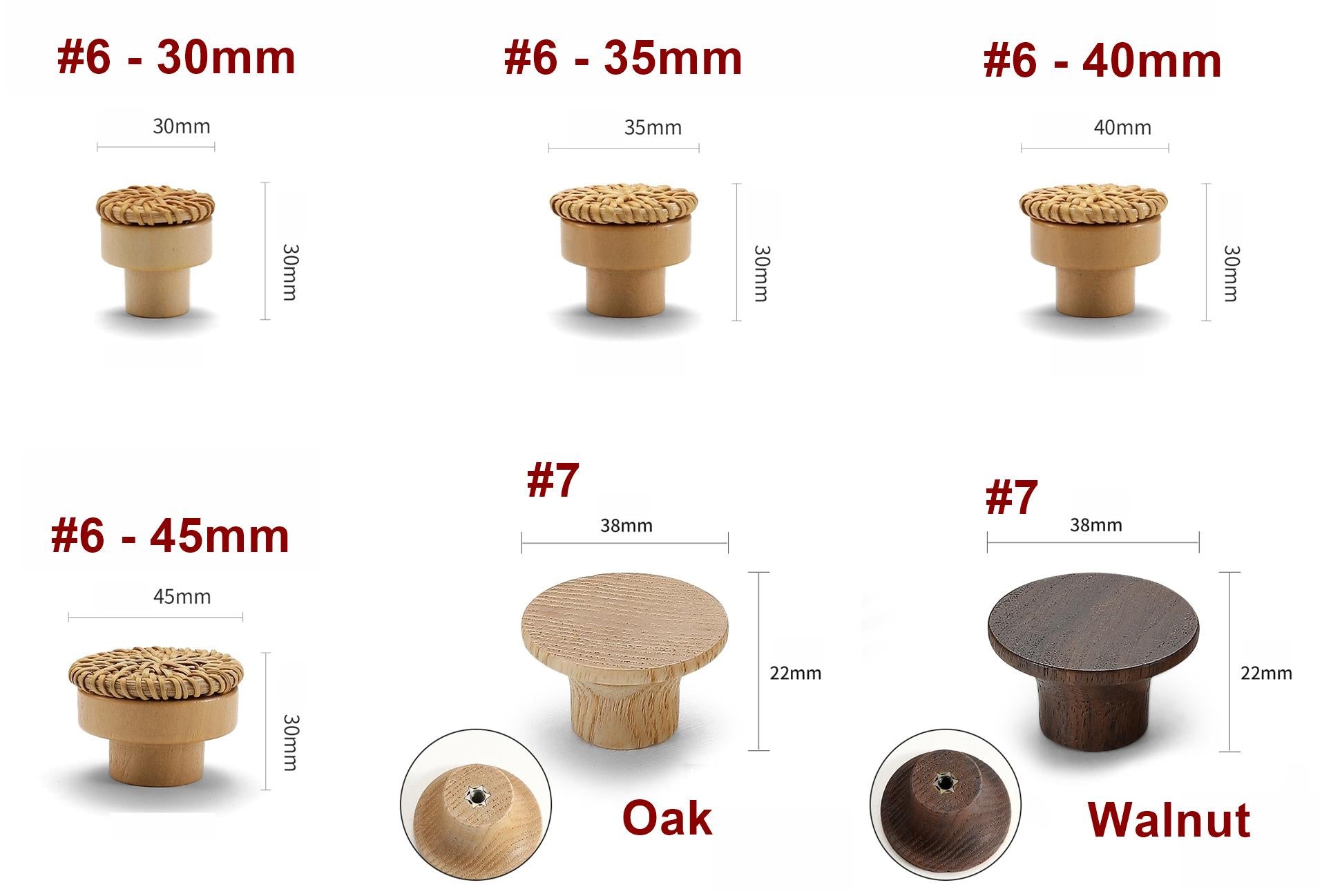 Wood Square Cabinet Pulls & Knobs - Black Finish Furniture Hardware - #2 Beech 60mm / 1pc