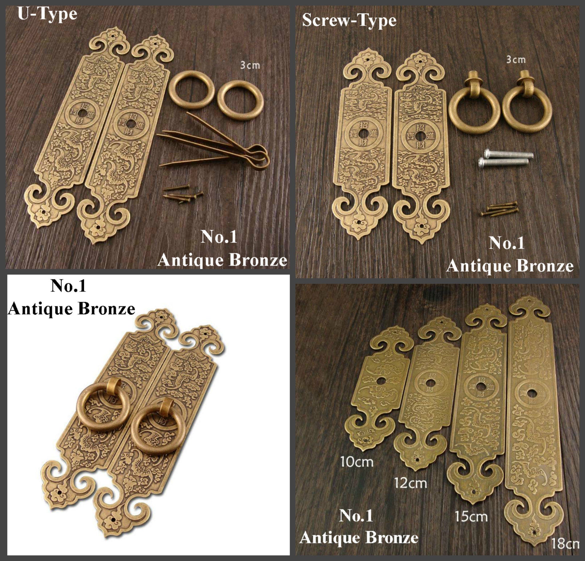 Zinc Alloy Round Door Knocker Ring Pulls - Antique Bronze Finish - #1-Screw Bronze 12cm / 1Set