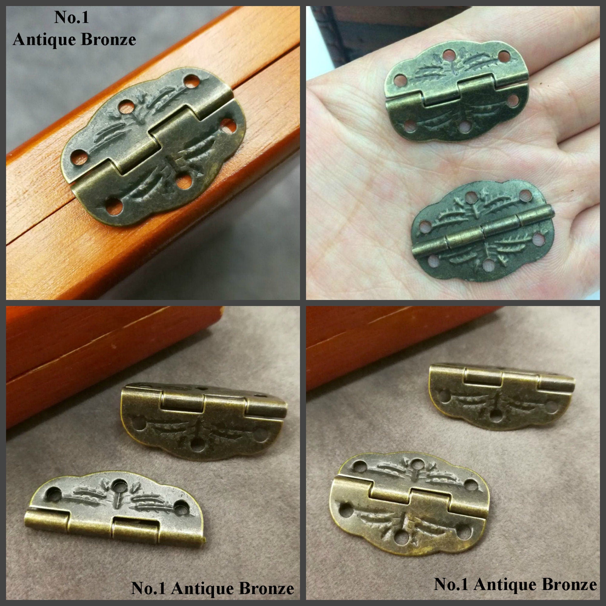 Brass Floral Mini Box Hinges - Antique Bronze Finish for Cabinets - No.1 Ant.Bronze 30mm / 1pc