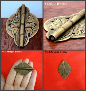 Brass Floral Mini Box Hinges - Antique Bronze Finish for Cabinets - No.2 Ant.Bronze 40mm / 1pc