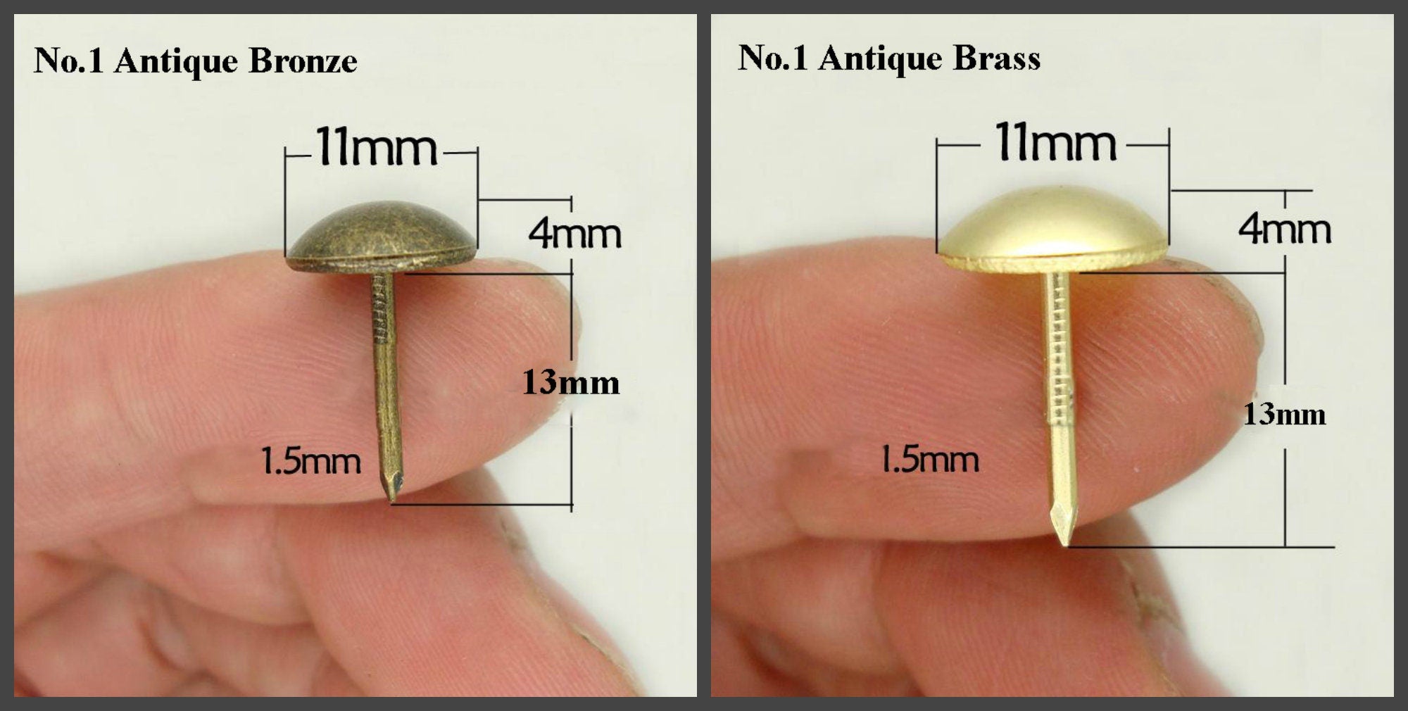 Brass Round Decorative Screw Nails - Antique Bronze Finish Hardware - #1 A.Bronze 11x17mm / 1pc