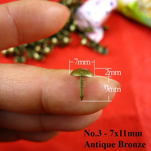 Brass Round Decorative Screw Nails - Antique Bronze Finish Hardware - #1 A.Bronze 11x17mm / 500pcs