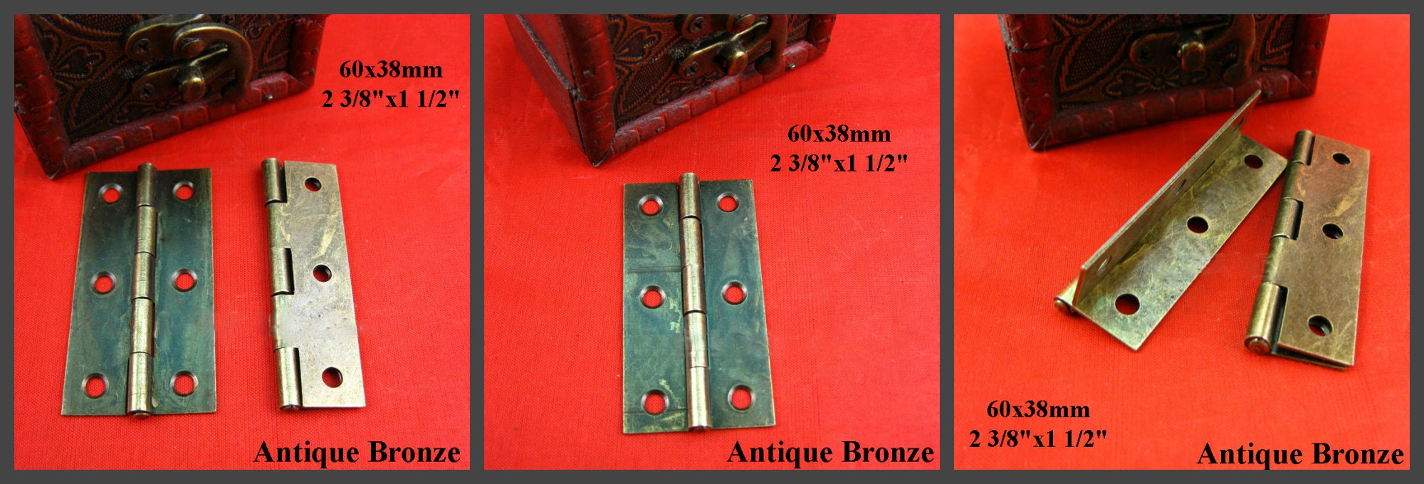 Brass Square Mini Box Hinges - Antique Bronze Finish for Cabinets - 60mm Antique Bronze / 1pc