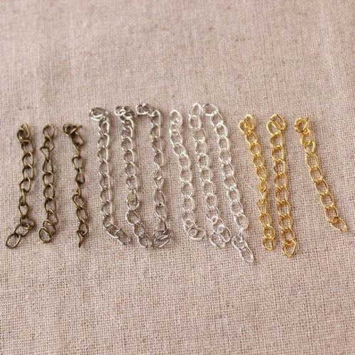 Extender Chain Necklace Extension Curved Curb Chain Adjuster Oval Link Lengthener Tail 2" Silver Bronze Gold Bracelet Finding Wholesale Lot