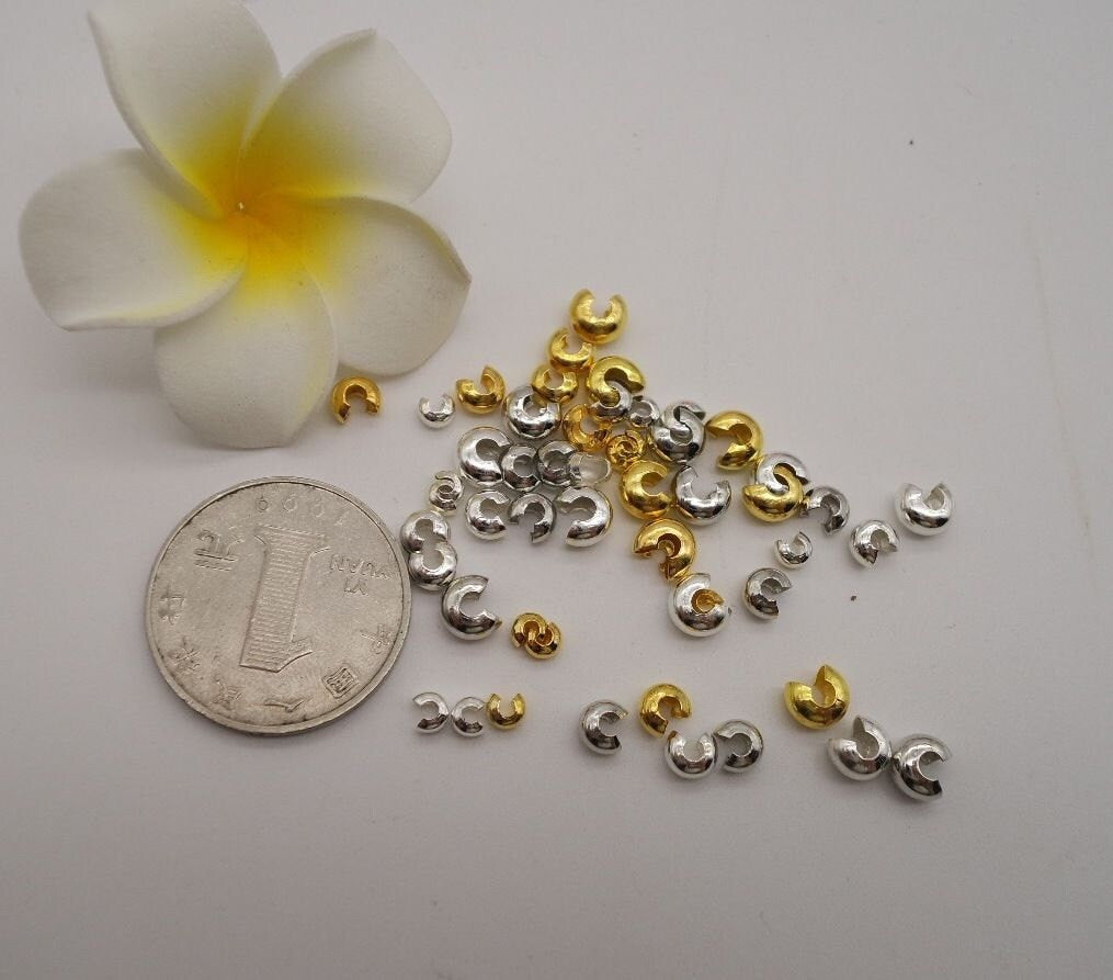 Open Crimp Bead Knot Cover Hide End Finding Bracelet Necklace DIY 3mm 4mm 5mm 1/8" 5/32" 3/16" Bulk Lot 50 - 1000pcs