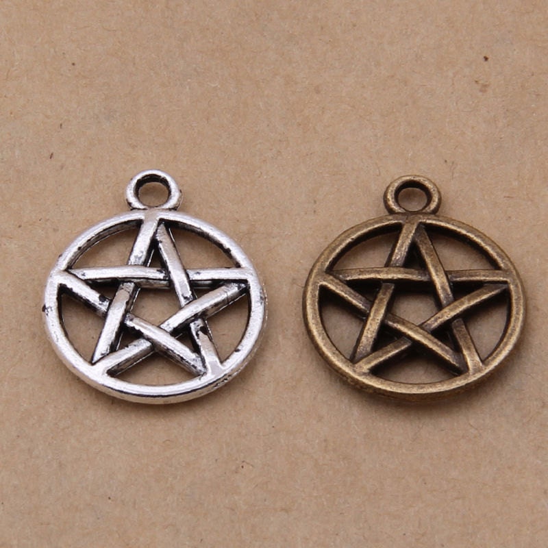 Pentagram Star Round Charm Pendant Cutout Metal Alloy Jewelry Making Bracelet Necklace Earrings Bulk Lot Wicca Satan Pentacle Pentagon