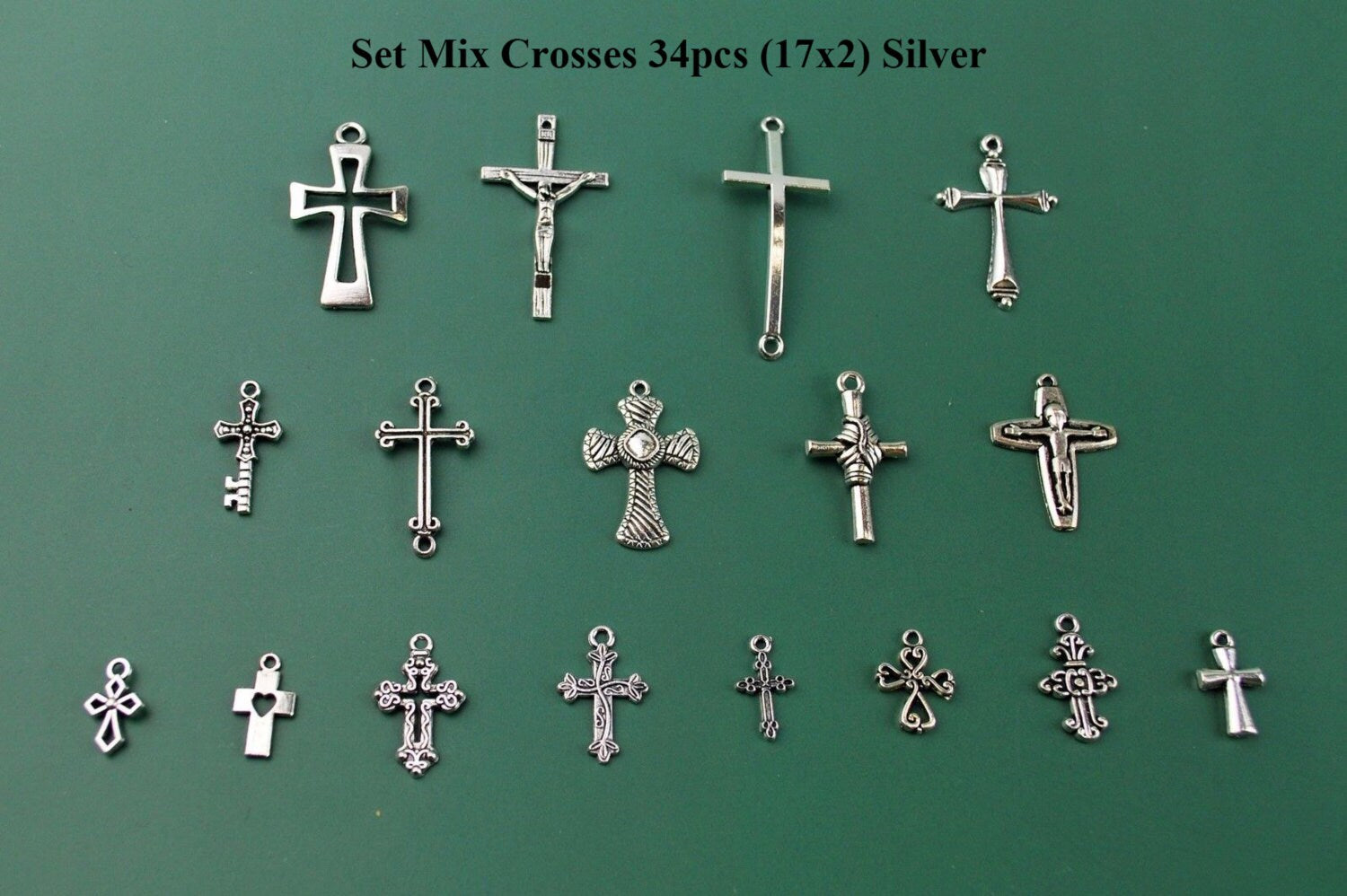 Grab Bag Mix Set Cutout Silver Cross Charm Collection Rosary Gothic Religious Christian Gothic Pendant Jewelry Making DIY Bracelet Necklace