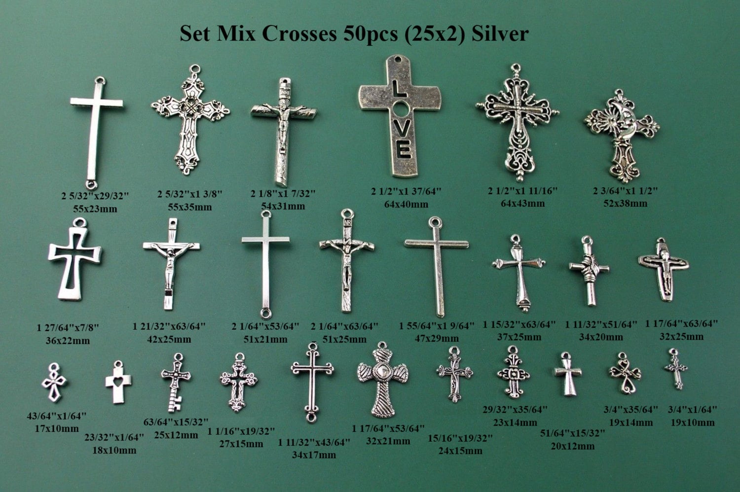 Grab Bag Mix Set Cutout Silver Cross Charm Collection Rosary Gothic Religious Christian Gothic Pendant Jewelry Making DIY Bracelet Necklace