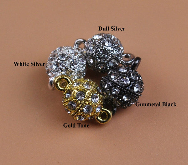 Crystal Rhinestone Pave Round Ball Magnetic Clasp Strong Connector Closure Earrings Bracelet Necklace Silver Gold Black 10 mm 3/8 inch