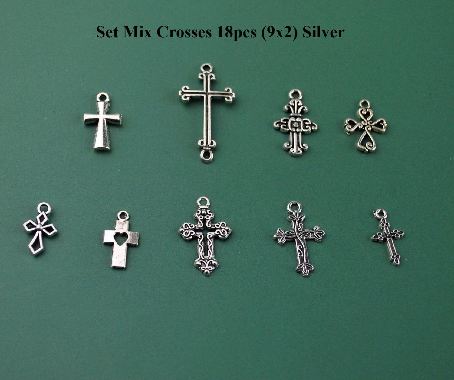 Grab Bag Mix Set Cutout Silver Cross Charm Collection Rosary Gothic Religious Christian Gothic Pendant Jewelry Making DIY Bracelet Necklace