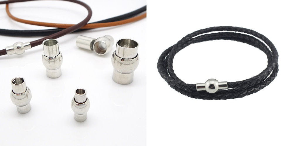 Barrel Magnetic Clasp End Cap Tube Column Glue Closure Fits 2 3 4 5 6 8 mm Round Leather Cord Kumihimo Bracelet Silver