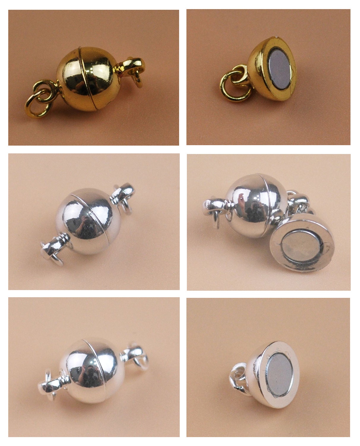 Lot 8mm 5/16" Smooth Round Ball Magnetic Clasp Closure with Open Jump Rings Strong Connector