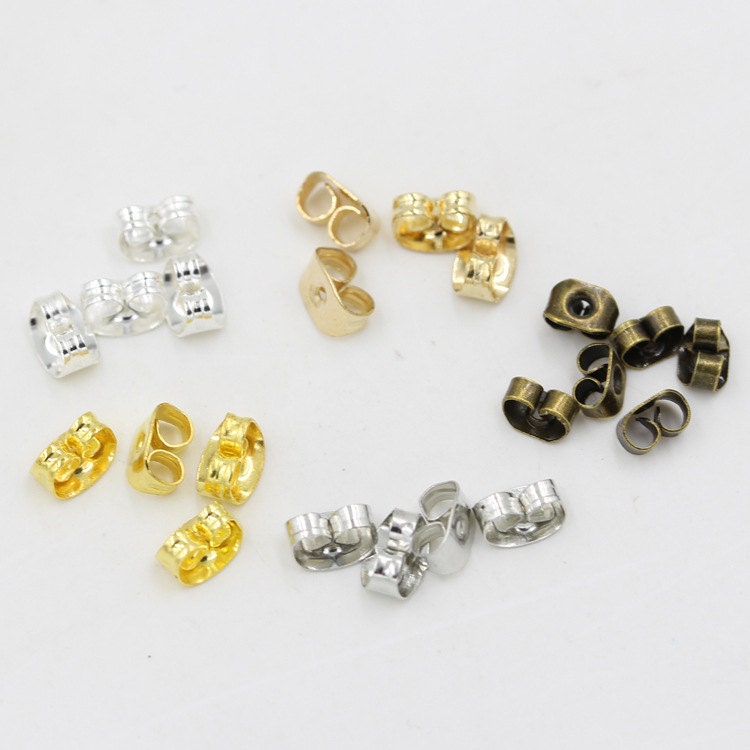 Stud Earring Back Butterfly Earnut Stopper Safety Clutch Silver Gold Bronze Ear Nut Scroll Wire Post Component Part Jewelry Making Supply