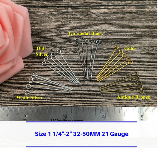 Ox Eye Pin Eyepin Eyelet Craft Jewelry Making Repair Finding 1 1/4"-2" 32 35 38 40 42 45 50MM 21 Gauge 0.7mm Wire Thickness Bulk Lot