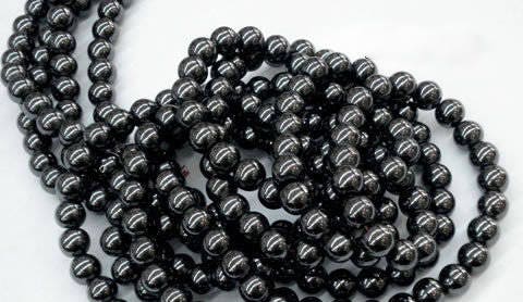 Black Magnetic Hematite Bead Center Drilled Round 2 3 4 6 8 10 12 14 16mm Loose Stone Smooth Ball Two Hole Jewellery Making Bracelet Therapy