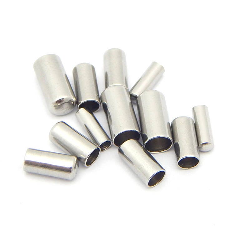 Surgical Stainless Steel Silver Tone Plain Tune End Cap Tip without Loop for Round Leather Cord Terminator 2 3 4 mm