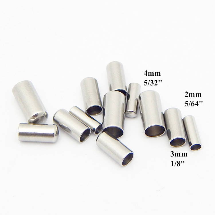 Surgical Stainless Steel Silver Tone Plain Tune End Cap Tip without Loop for Round Leather Cord Terminator 2 3 4 mm