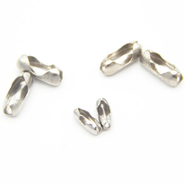 Surgical Stainless Steel Silver Tone Ball Chain Connector Clasp Dog Tag End Chain Sausage Buckle Small Large Oversize 1.5 2 3 4 5 6 8 mm