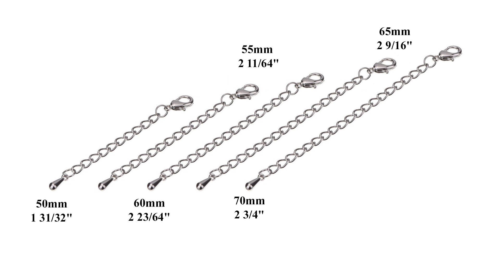 Surgical Stainless Steel Silver Tone Extender Chain for Necklace Bracelet 50 55 60 65 70 mm