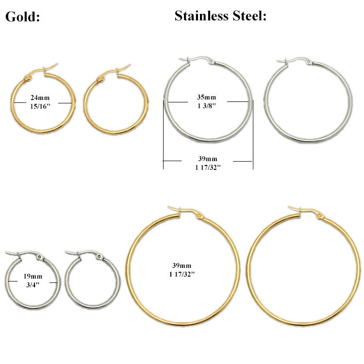 Surgical Stainless Steel Silver Tone Polished Tube Round Circle Small or Large Hoop Loops Earrings Leverback Latch Back