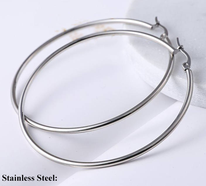 Surgical Stainless Steel Silver Tone Polished Tube Round Circle Small or Large Hoop Loops Earrings Leverback Latch Back