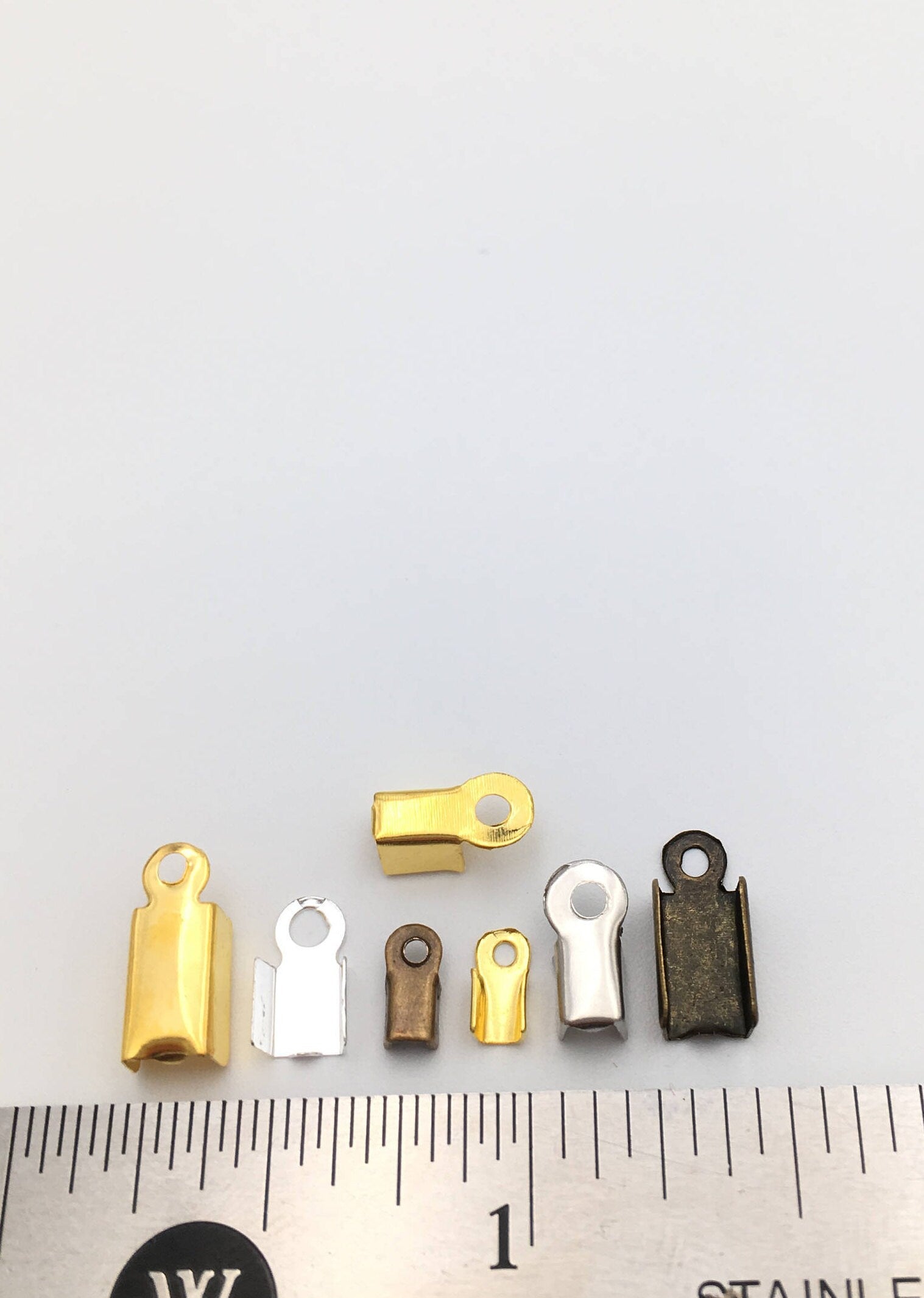 Fold Over Crimp Clamp Clip Loop Bead Leather Flat Cord End Tip Cap Connector Terminator Tiny Medium Jewelry Making Finding Bulk Lot Supply