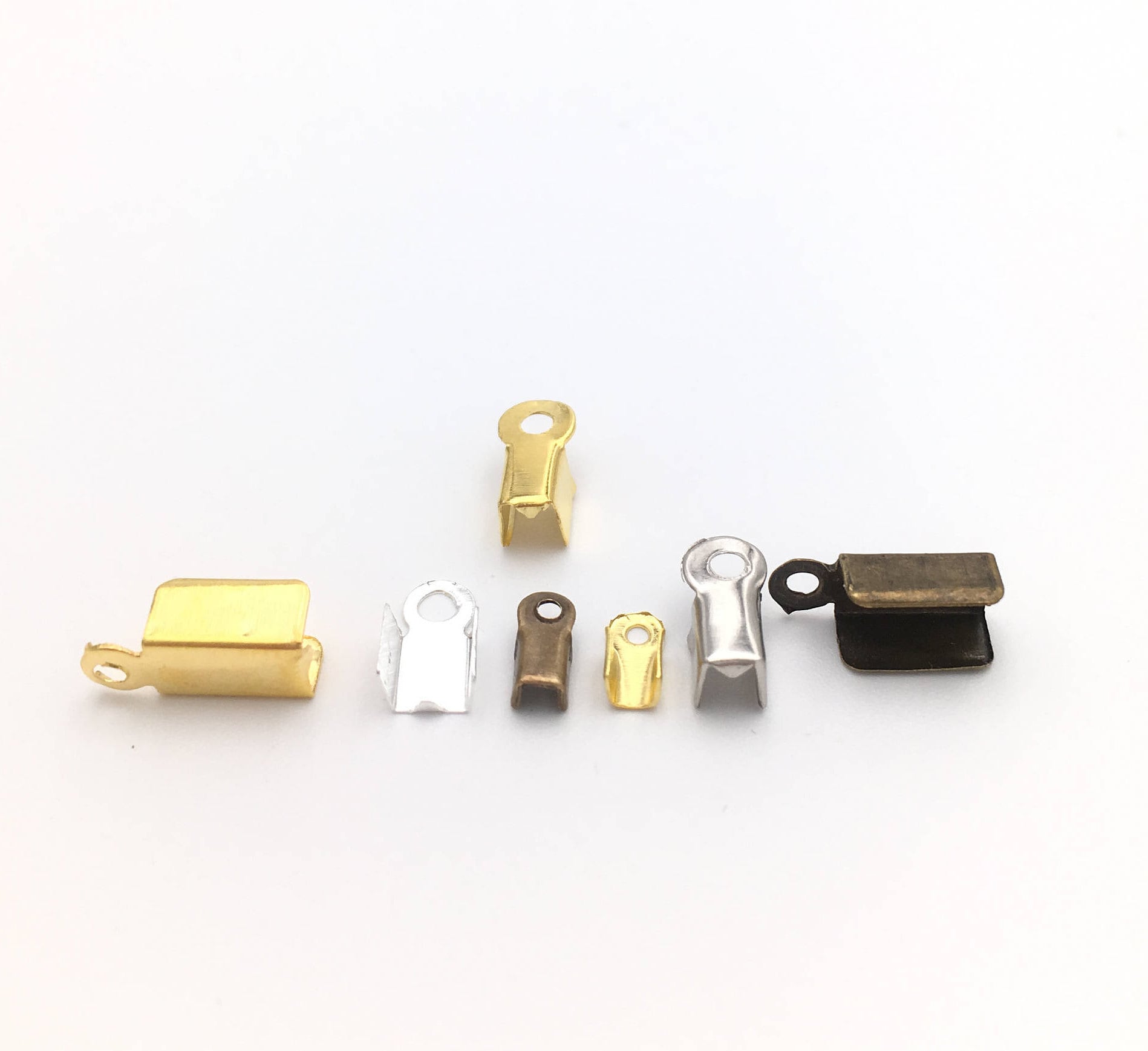 Fold Over Crimp Clamp Clip Loop Bead Leather Flat Cord End Tip Cap Connector Terminator Tiny Medium Jewelry Making Finding Bulk Lot Supply