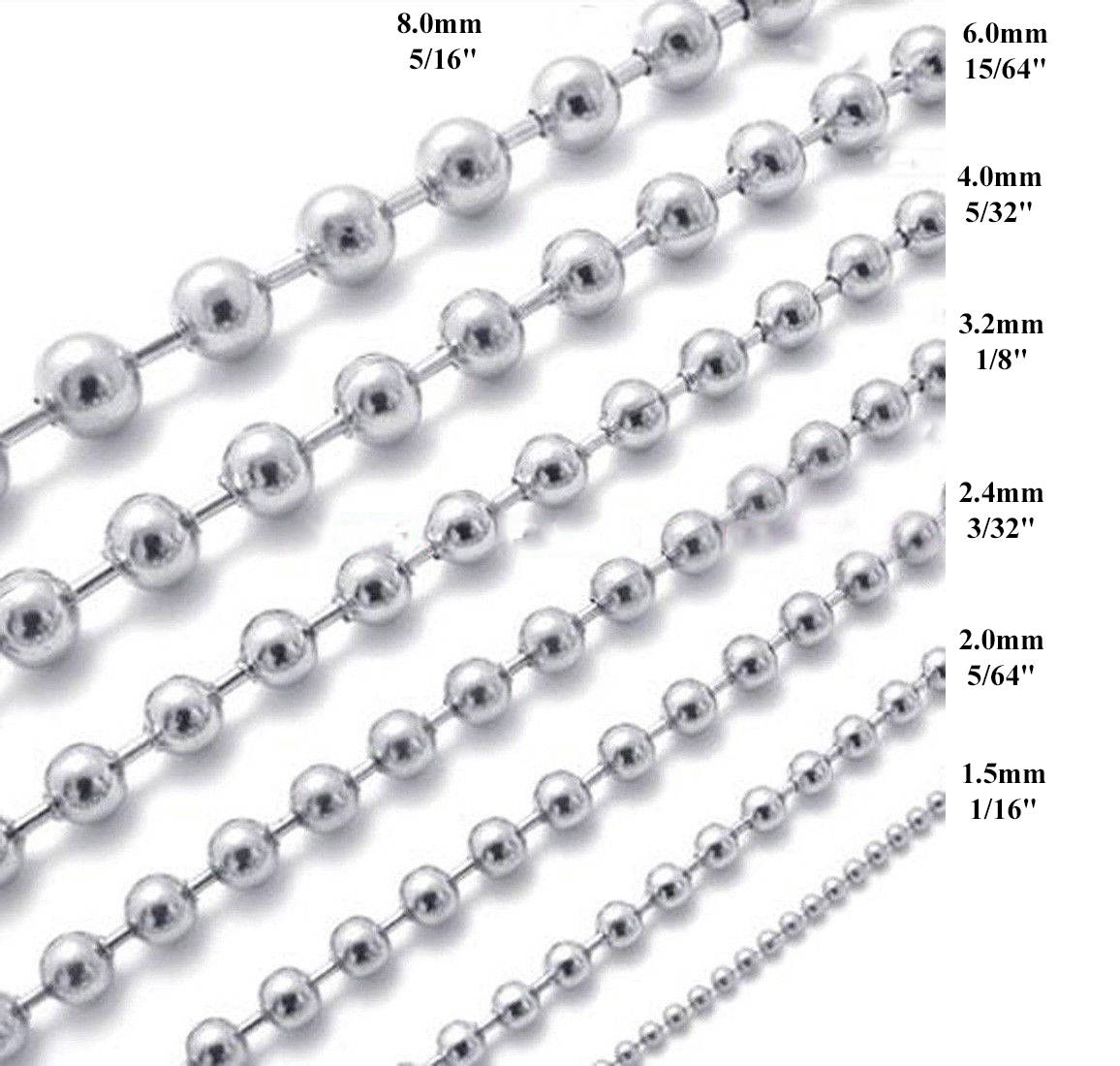 Stainless Steel Ball Chain Painting Military Spec Army Dog Brag Tag Bead Necklace Jewelry 1.2 1.5 2 2.4 3 3.2 4 4.5 5 6 6.5 8 mm