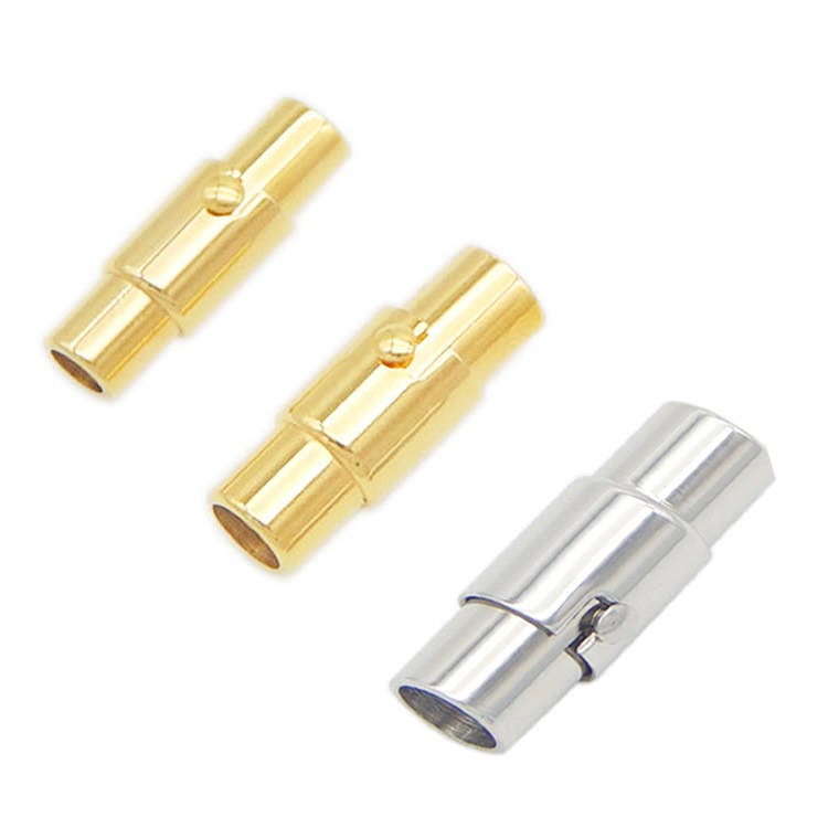 2/3/4/5/6mm Stainless Steel Barrel Tube Magnetic Twist Lock Clasp Kumihimo Locking End Cap Glue-on Round Leather Cord Bracelet DIY Supply