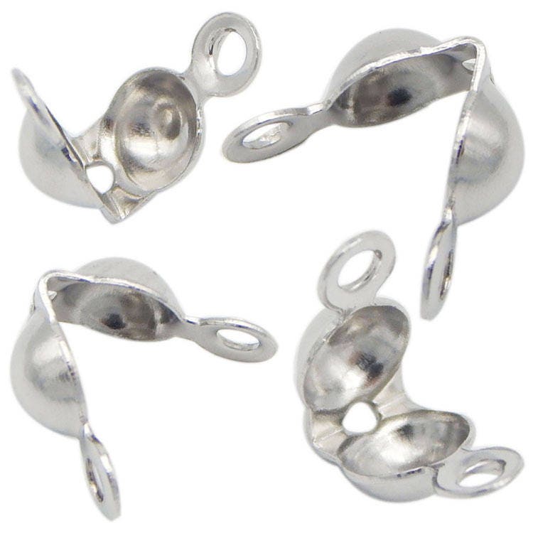 Stainless Steel Clam Shell End Tip Knot Cover Bead Tip 7mm Callotte Cup Fold Over Hide End Knot Ball Two Double Closed Loops Necklace DIY