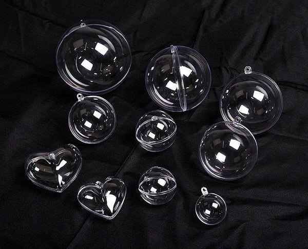 Clear Plastic Bauble Round Fillable Hanging Ball Ornament Acrylic Sphere Heart Christmas Decor Holiday Favor Candy Soap Bath Bomb Mold Craft