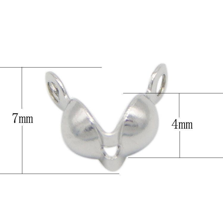 Stainless Steel Clam Shell End Tip Knot Cover Bead Tip 7mm Callotte Cup Fold Over Hide End Knot Ball Two Double Closed Loops Necklace DIY