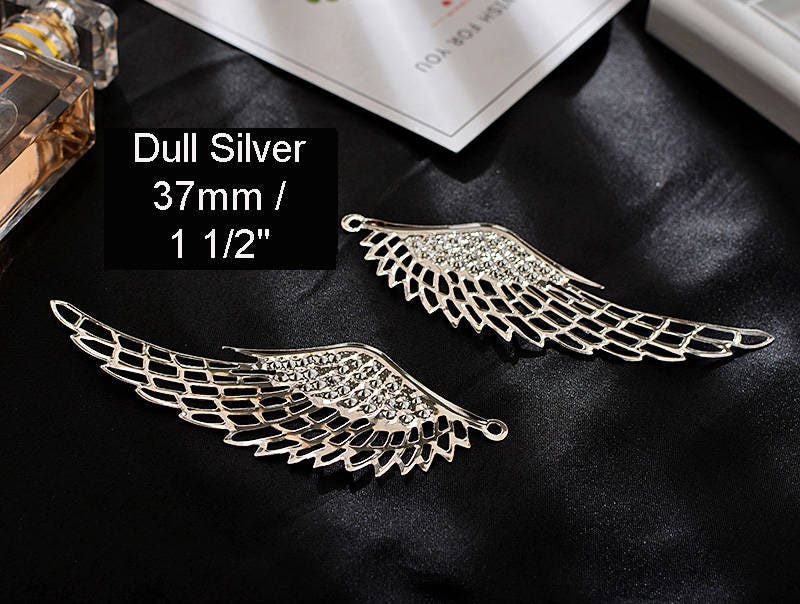 Large Filigree Angel Wings Charm Pendant Connector Cutout Feather Antique Bronze/Gold/Dull Silver 24x70/37x110mm Jewelry DIY Making Craft