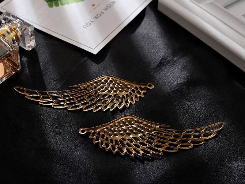 Large Filigree Angel Wings Charm Pendant Connector Cutout Feather Antique Bronze/Gold/Dull Silver 24x70/37x110mm Jewelry DIY Making Craft