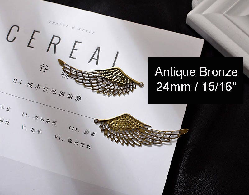 Large Filigree Angel Wings Charm Pendant Connector Cutout Feather Antique Bronze/Gold/Dull Silver 24x70/37x110mm Jewelry DIY Making Craft