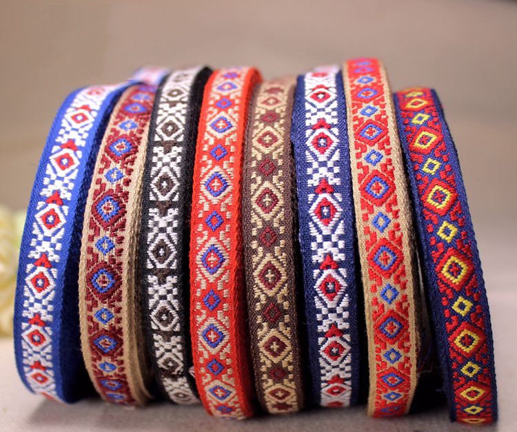 Jacquard Trim Wide Woven Border Sew Embroidered Ribbon Ethnic Geometric Sold by Yards Final Sale