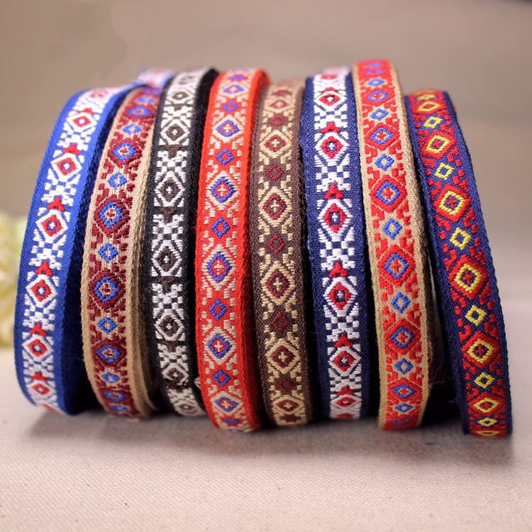 Jacquard Trim Wide Woven Border Sew Embroidered Ribbon Ethnic Geometric Sold by Yards Final Sale